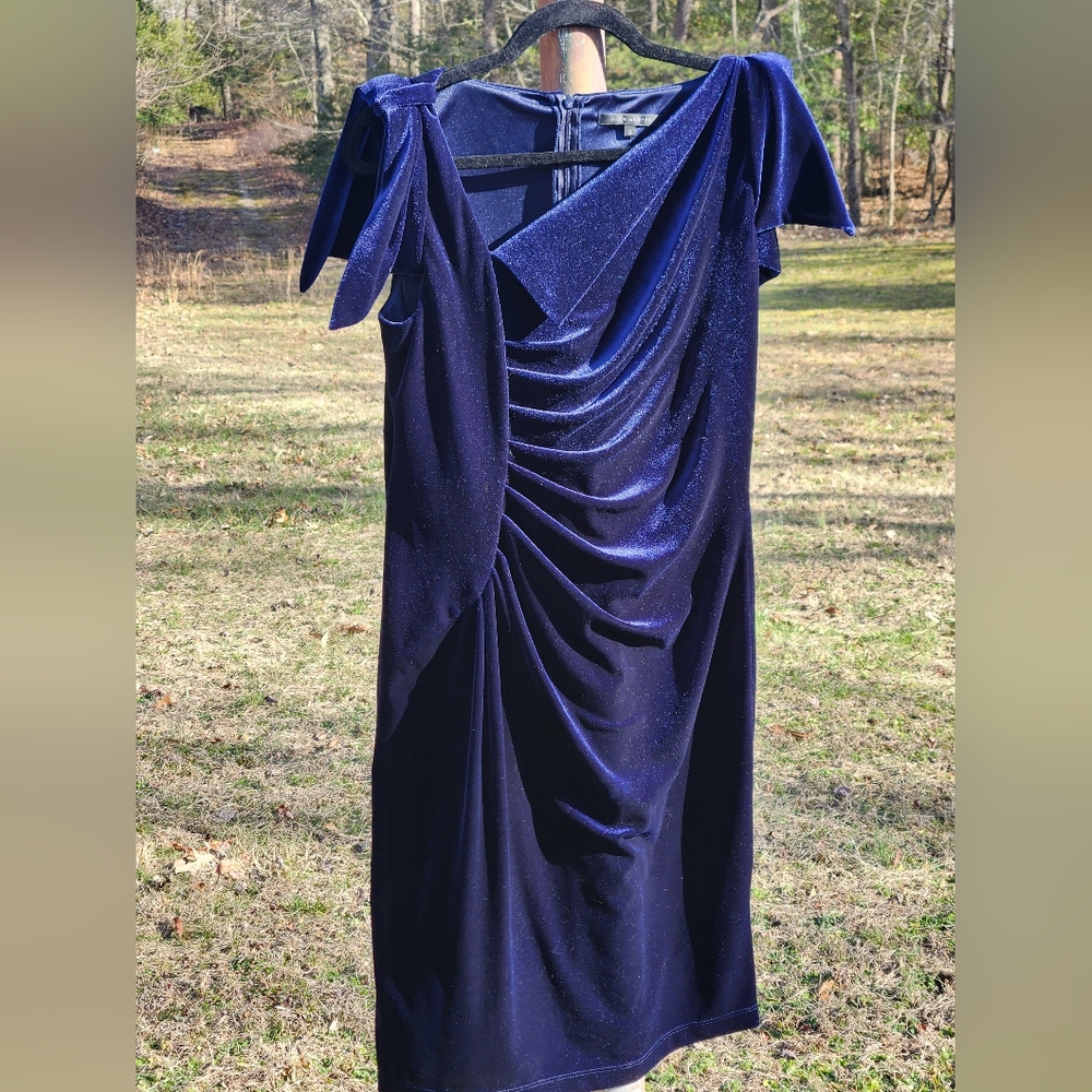 David Meister Velvet Asymmetric Dress 8